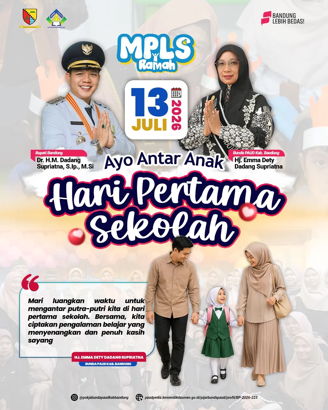 KDS Ajak Orang Tua Antar Anak di Hari Pertama Sekolah, Pemkab Bandung Gaungkan MPLS Ramah