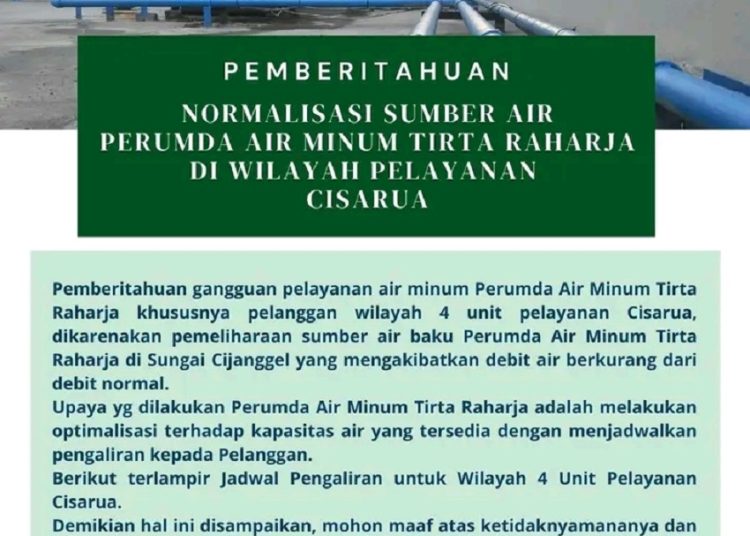 Perumda Air Minum Tirta Rahaja Mengumumkan Gangguan Pengaliran di Wilayah 4 Cisarua