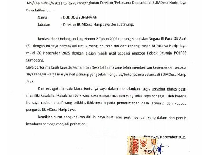 Pengunduran Diri Direktur BUMDes Hurip Jaya Resmi Dlayangkan Aipda Dudung Suherman